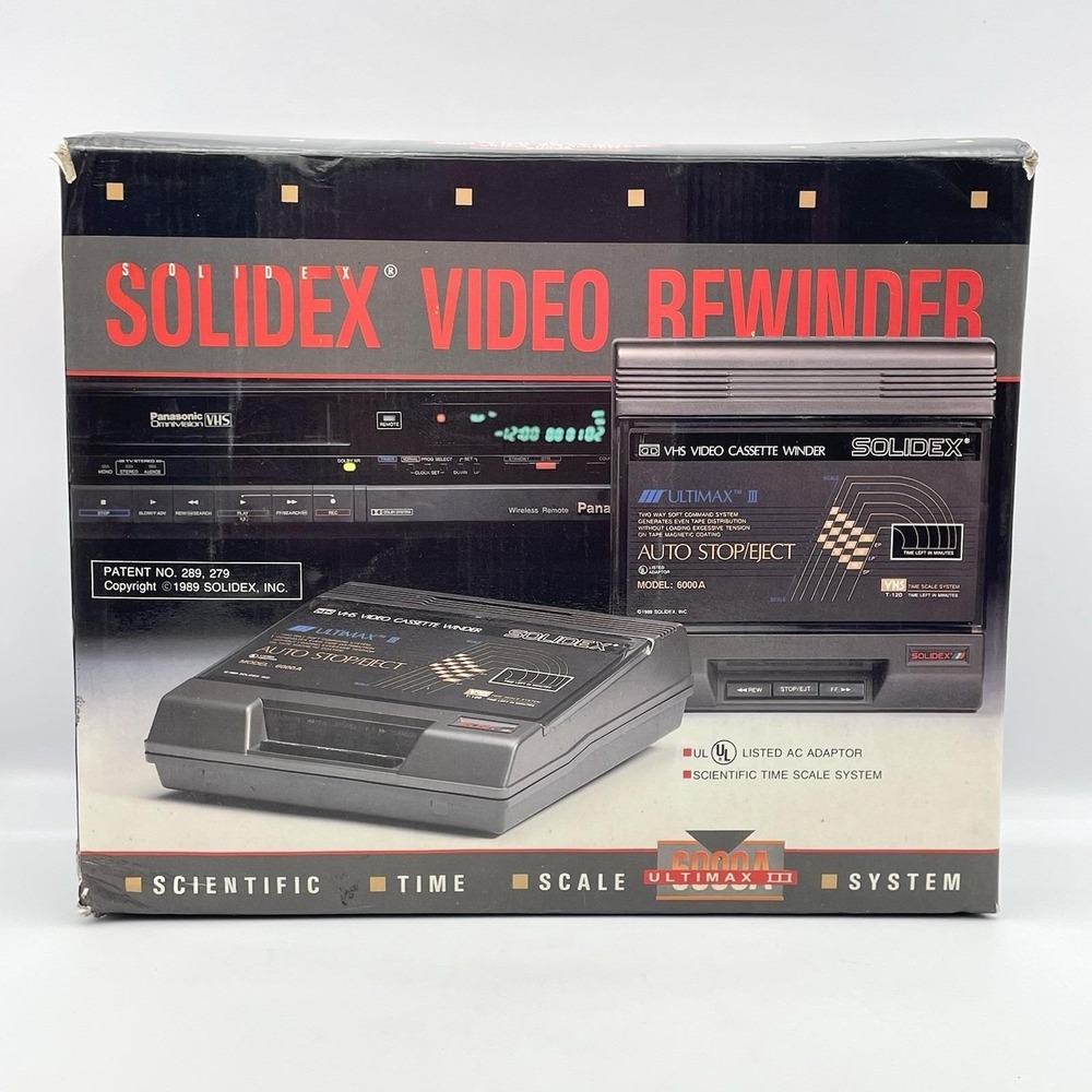 Vintage 1989 Solidex Ultimax VHS Video Rewinder Model 6000A New Old Stock NIB